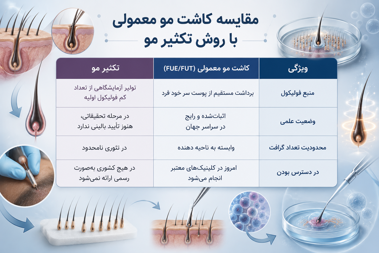 تکثیر مو در کاشت مو؛ واقعیت علمی یا فقط تبلیغات؟